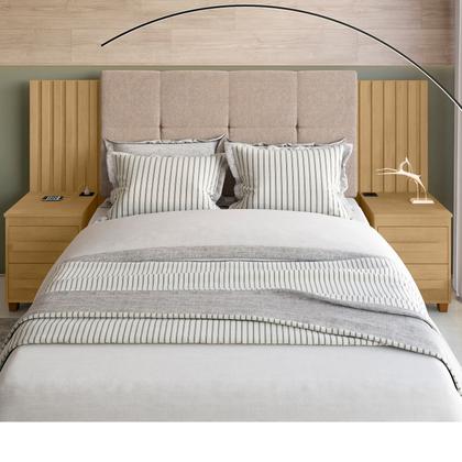 Imagem de Cabeceira Casal Extensível com 2 Mesas de Apoio Ripado e Estofado Cinamomo Suíça - RV Móveis