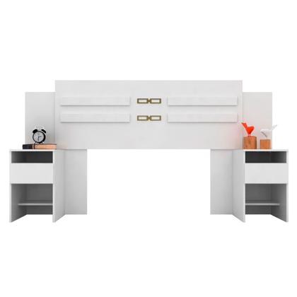 Imagem de Cabeceira Casal Manila 2 Gavetas Branco - Pnr Móveis