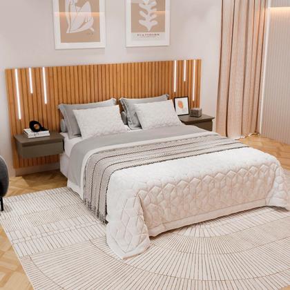 Imagem de Cabeceira Casal Ou Queen Ripada Paris com 2 Mesas de Cabeceira Mavaular