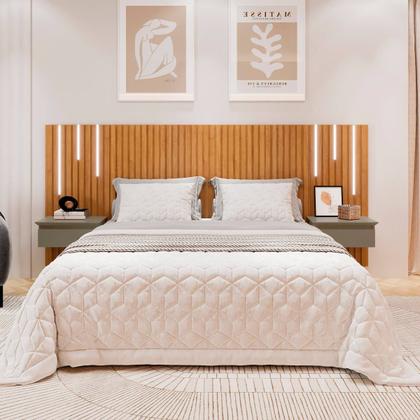 Imagem de Cabeceira Casal Ou Queen Ripada Paris com 2 Mesas de Cabeceira Mavaular