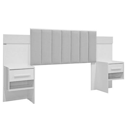 Imagem de Cabeceira Casal Queen 160 Cm Ripada 100% Mdf Estofada Isis com 02 Mesas de Cabeceira Espresso Móveis