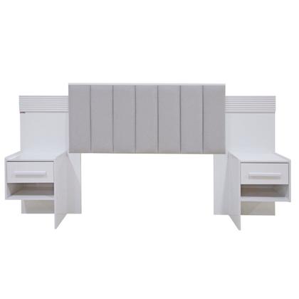 Imagem de Cabeceira Casal Queen 160 Cm Ripada 100% Mdf Estofada Isis com 02 Mesas de Cabeceira Espresso Móveis