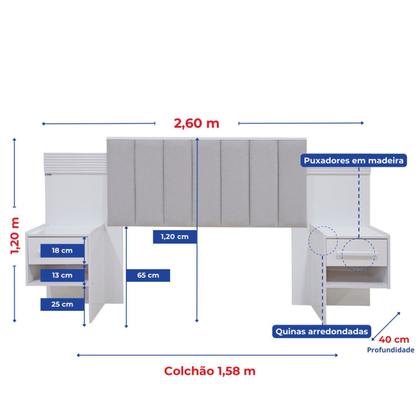Imagem de Cabeceira Casal Queen 160 Cm Ripada 100% Mdf Estofada Isis com 02 Mesas de Cabeceira Espresso Móveis