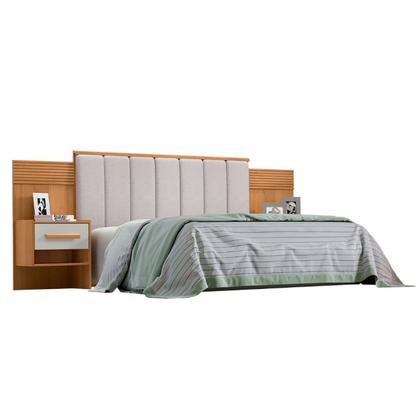 Imagem de Cabeceira Casal Queen 160 Cm Ripada 100% Mdf Estofada Isis com 02 Mesas de Cabeceira Espresso Móveis