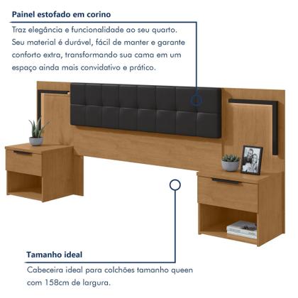Imagem de Cabeceira Casal / Queen 160cm 2 Mesas de Cabeceiras com Led Calitan