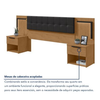 Imagem de Cabeceira Casal / Queen 160cm 2 Mesas de Cabeceiras com Led Calitan