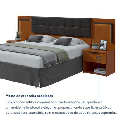 Imagem de Cabeceira Casal / Queen 160cm 2 Mesas de Cabeceiras com Led Calitan