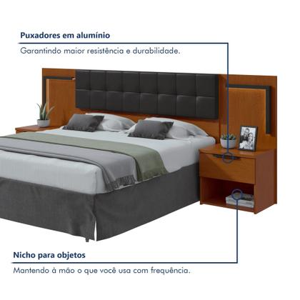 Imagem de Cabeceira Casal / Queen 160cm 2 Mesas de Cabeceiras com Led Calitan