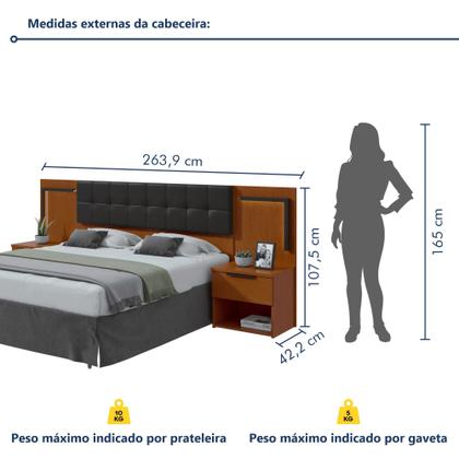 Imagem de Cabeceira Casal / Queen 160cm 2 Mesas de Cabeceiras com Led Calitan