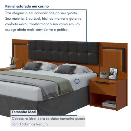 Imagem de Cabeceira Casal / Queen 160cm 2 Mesas de Cabeceiras com Led Calitan