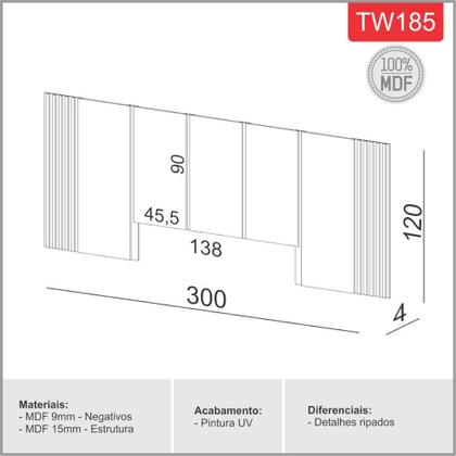 Imagem de Cabeceira Casal Queen 300X120cm Off White/freijó Dalla Costa