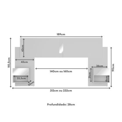 Imagem de Cabeceira Casal/Queen c/Espelho e 2 Mesas Multimóveis MP4326