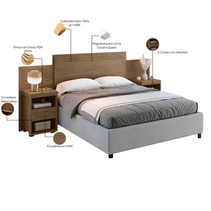 Imagem de Cabeceira Com Criado Dinamarca Para Cama Queen Box Até 160cm
