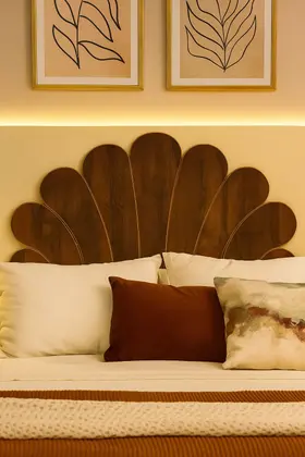 Imagem de Cabeceira Concha MDF Para Cama Box Casal e Queen 9 Peças Grande