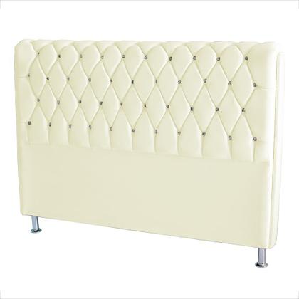 Imagem de Cabeceira De Cama Box Londres Casal 140 cm Suede Botão de Strass Branco Do Lar Móveis e Decoração