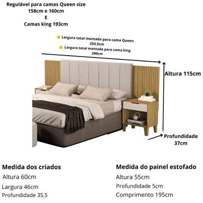 Imagem de Cabeceira de Madeira com Detalhes em Estofados Helena Para Camas Queen e Kings Regulável 158cm e 192cm