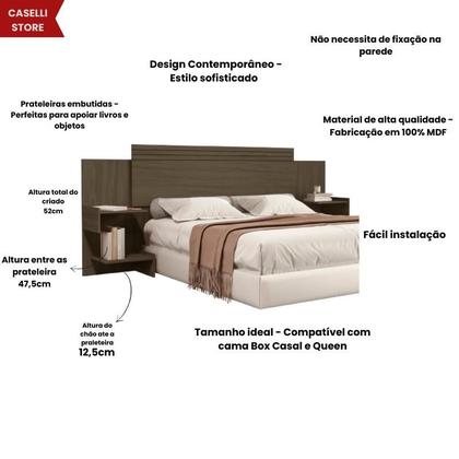 Imagem de Cabeceira de Madeira para Cama Box Casal e Queen Aurora com Nichos 