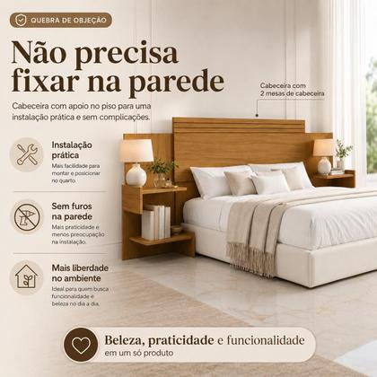 Imagem de Cabeceira de Madeira para Cama Box Casal e Queen Aurora com Nichos