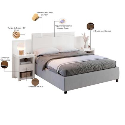 Imagem de Cabeceira Dinamarca Com Criado Para Cama Box Casal 140 E Queen 160