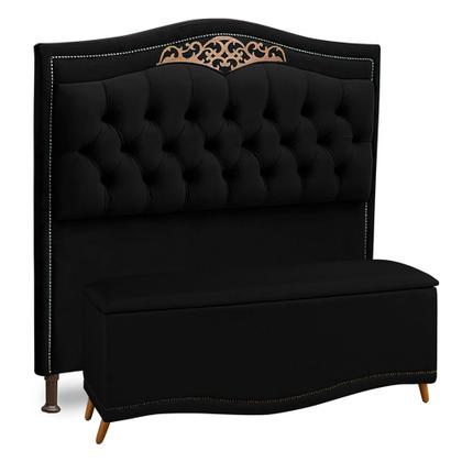 Imagem de Cabeceira e Calçadeira Baú Cama Box Casal Belize 140cm Suede Preto - Desk Design