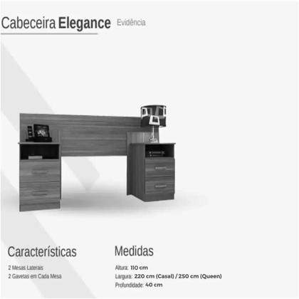 Imagem de Cabeceira Elegance Casal Queen com 2 Mesas de Cabeceira Cor Preto