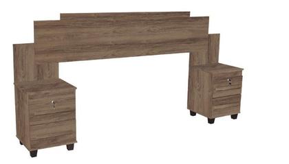 Imagem de Cabeceira Estilo Retrô Regulável Para 2 Medidas de Colchão 1,38 e 1.58m Com 2 Mesas de Cabeceira e Gaveta Com Chave Cor Teka