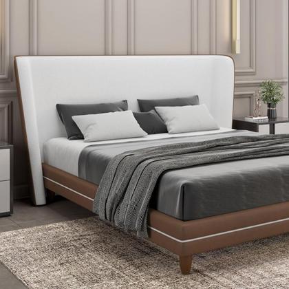 Imagem de Cabeceira Estofada 160cm Lugano Linho material sintético Cama Box Queen Larbelle Moveis