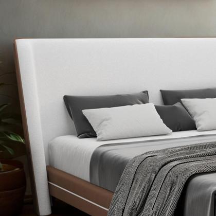 Imagem de Cabeceira Estofada 160cm Lugano Linho material sintético Cama Box Queen Larbelle Moveis