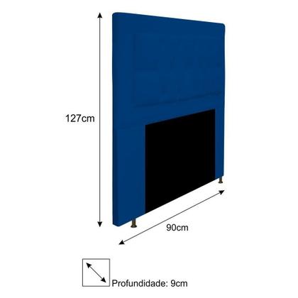 Imagem de Cabeceira Estofada Bianca 90cm para Cama Solteiro Capitonê Suede Azul Marinho