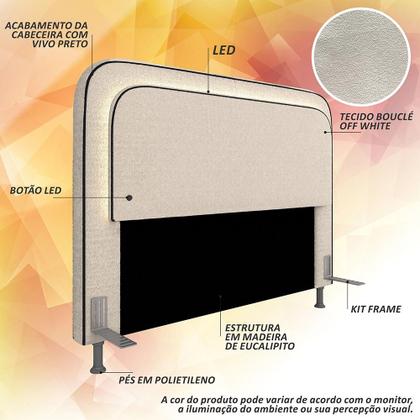 Imagem de Cabeceira Estofada Cama Queen Lille Com Led Bouclé Off White - M.a
