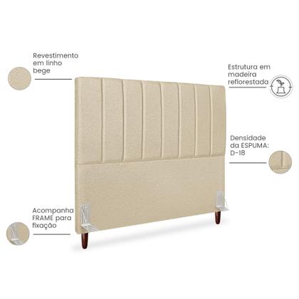 Imagem de Cabeceira Estofada Casal Carla 140 cm Linho Bege com Frames