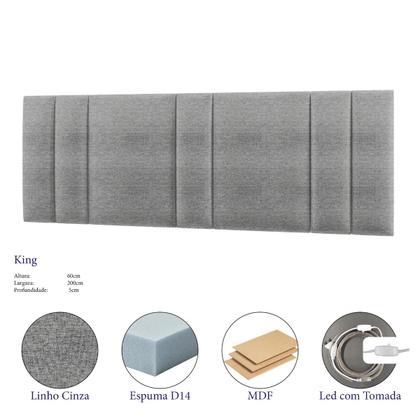 Imagem de Cabeceira Estofada com LED King 200 Linho Linho Cinza