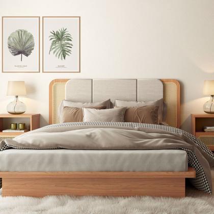 Imagem de Cabeceira Estofada Curve com Tela para Cama Casal/Queen 170x70cm MDF Freijó