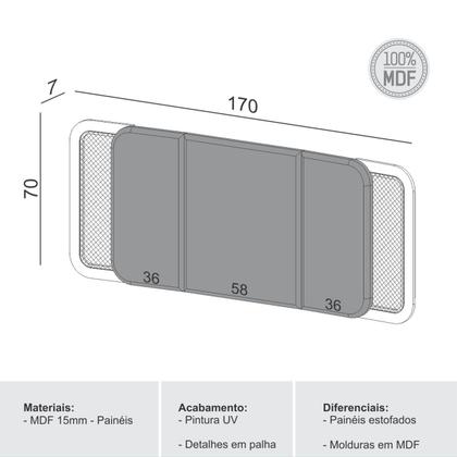 Imagem de Cabeceira Estofada Curve com Tela para Cama Casal/Queen 170x70cm MDF Freijó