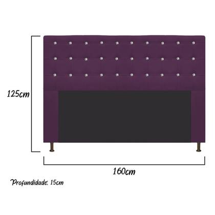 Imagem de Cabeceira Estofada Dama 160 cm para Cama Queen Size com Strass Suede Roxo - Damaffê Móveis