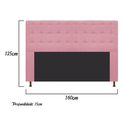 Imagem de Cabeceira Estofada Dama 160 cm Queen Size Com Botonê Suede Rosa Bebê - Damaffê Móveis