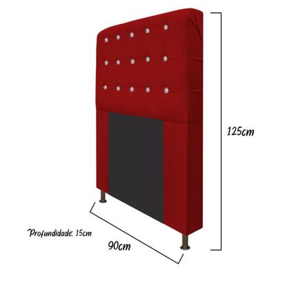 Imagem de Cabeceira Estofada Dama com Strass 90 cm para Cama Box Solteiro Suede Vermelho para Quarto - AM Decor