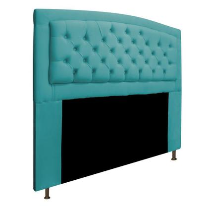 Imagem de Cabeceira Estofada Geovana 160 cm para Cama Queen Size Com Capitonê Suede Azul Turquesa