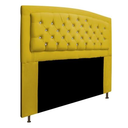 Imagem de Cabeceira Estofada Geovana 160cm para Cama Queen Size com Strass Capitonê Tecido Sintético Amarelo - KDAcanto Móveis