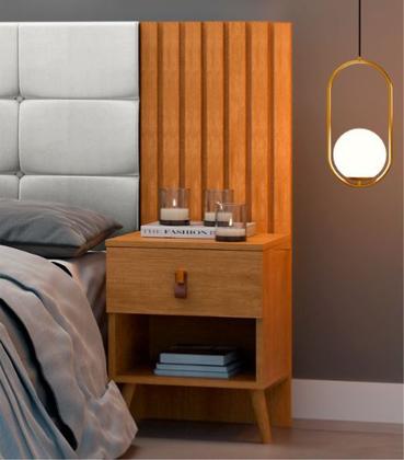 Imagem de Cabeceira Estofada para cama box casal/Queen JA Móveis Suiça Lady com 02 mesas de cabeceira Nature