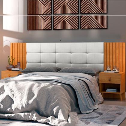 Imagem de Cabeceira Estofada para cama box casal/Queen JA Móveis Suiça Lady com 02 mesas de cabeceira Nature