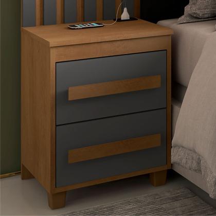 Imagem de Cabeceira Estofada para cama box casal/Queen/king RV Móveis Suíça com 02 mesas de cabeceira com tomada cinamomo Grafite