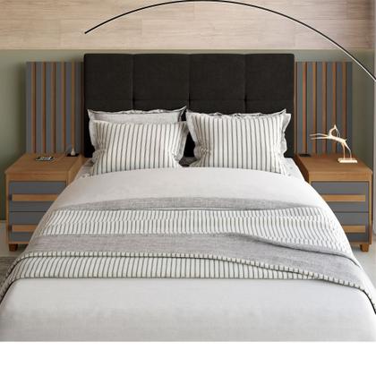 Imagem de Cabeceira Estofada para cama box casal/Queen/king RV Móveis Suíça com 02 mesas de cabeceira com tomada cinamomo Grafite