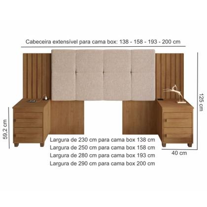 Imagem de Cabeceira Estofada para cama box casal/Queen/king RV Móveis Suíça com 02 mesas de cabeceira com tomada cinamomo