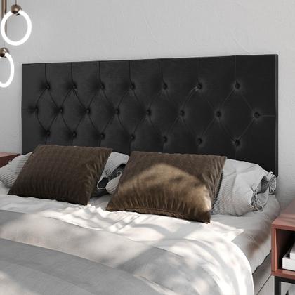 Imagem de Cabeceira Estofada Para Cama Casal Box Queen 1,60 Quarto Moderno Paris com Captonê - Preto - RPM Móveis