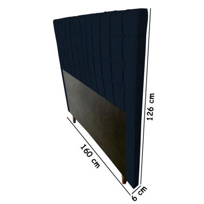Imagem de Cabeceira Estofada Paris 160 cm Para Cama Box Quarto Queen Size MV Estofados Veludo Azul Marinho