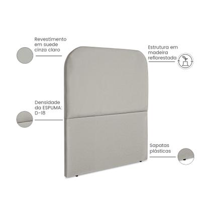 Imagem de Cabeceira Estofada Solteiro Alana 90cm Suede Cinza Claro