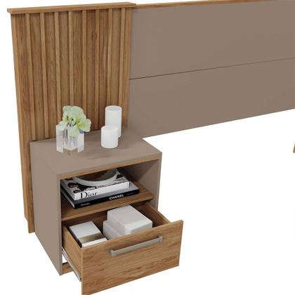 Imagem de Cabeceira Extensível Casal Burrell com Mesas de Cabeceira Acabamento Ripado MDP Fendi/Buriti G11 - Gran Belo