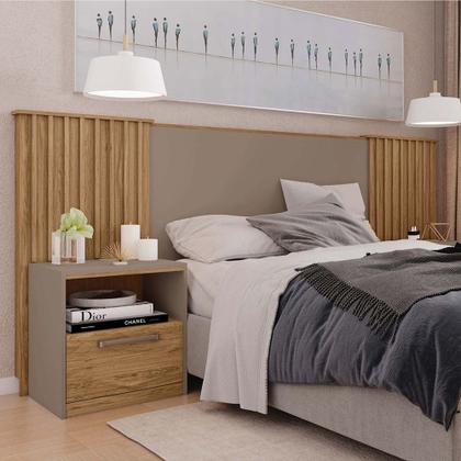 Imagem de Cabeceira Extensível Casal Burrell com Mesas de Cabeceira Acabamento Ripado MDP Fendi/Buriti G11 - Gran Belo