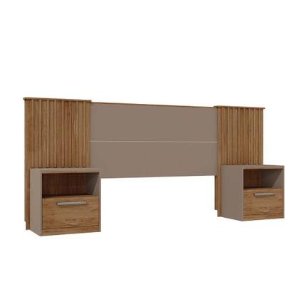 Imagem de Cabeceira Extensível Casal Burrell com Mesas de Cabeceira Acabamento Ripado MDP Fendi/Buriti G11 - Gran Belo